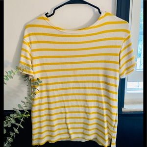 Stripped yellow and white dressier blouse.